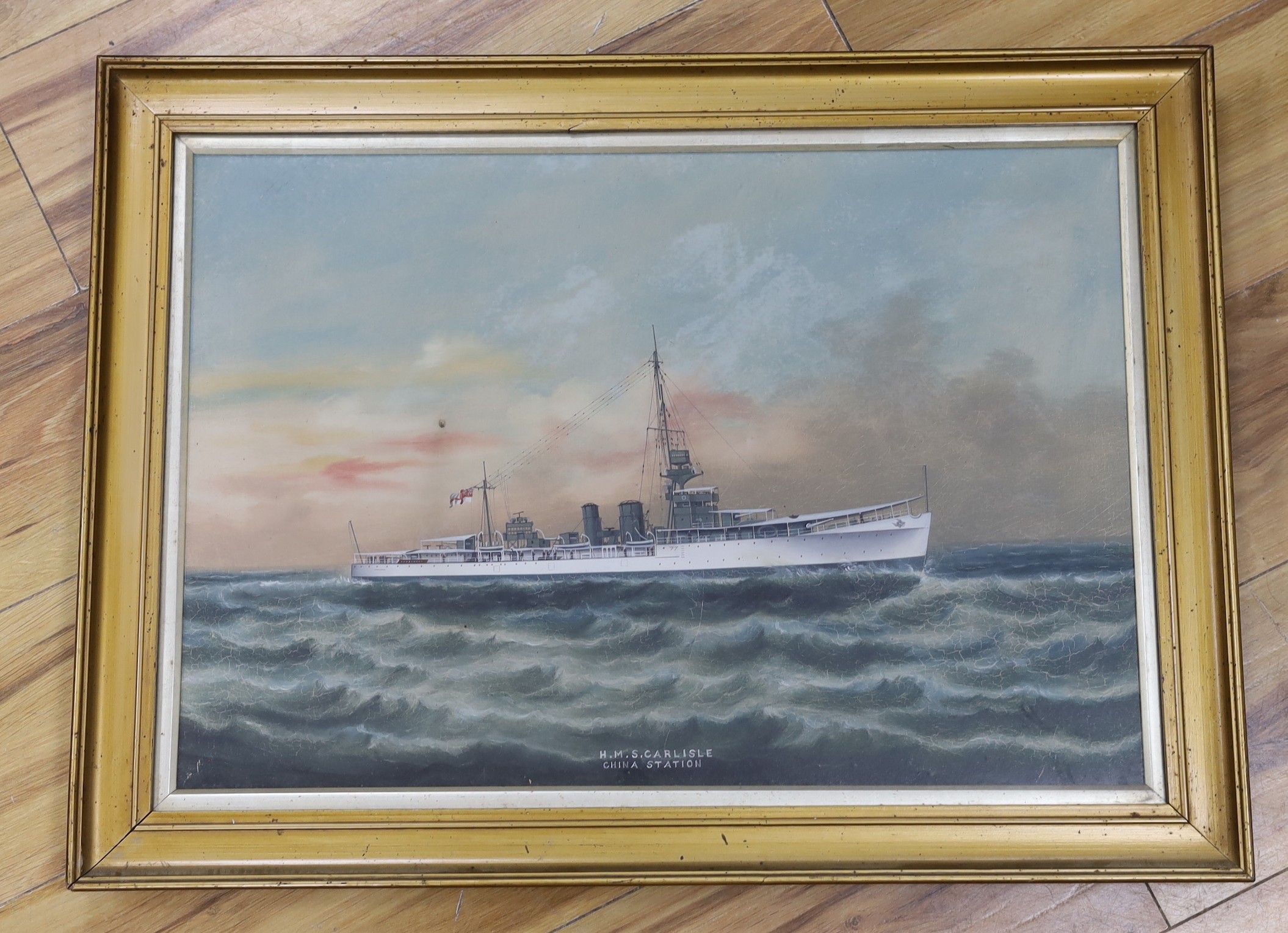 Anglo Chinese School, oil on canvas, 'HMS Carlisle, China Station', 38 x 56cm